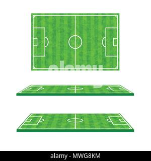 3D Green grass soccer field set on white background vector illustration Stock Vector