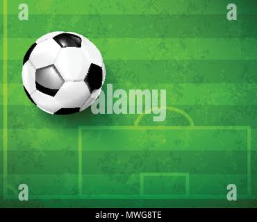 3D Soccer Ball and football greeen grass field background with copy space vector illustration Stock Vector
