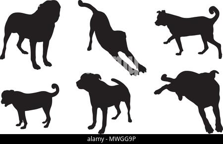 Set of different dog silhouettes isolated on white Stock Vector