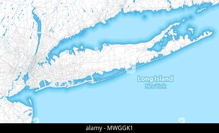 Two-toned map of Long island, New York with the largest highways, roads and surrounding islands and islets Stock Vector