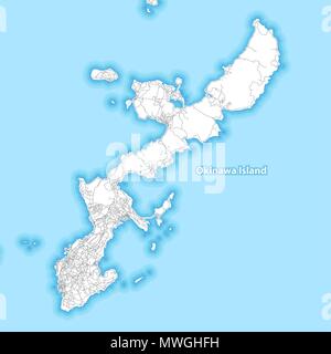 Map of Okinawa Island, Japan with the largest highways, roads and surrounding islands and islets Stock Vector