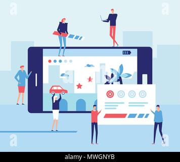Mobile gaming development - flat design style illustration Stock Vector