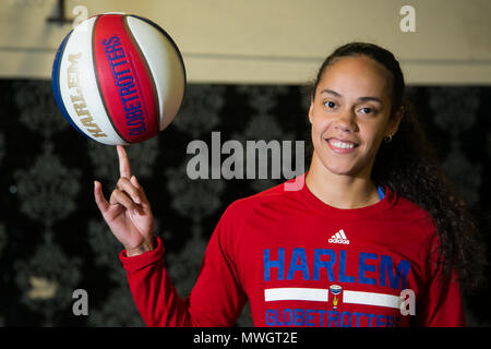 The Harlem Globetrotters are legendary worldwide, synonymous with one-of-a-kind family entertainment and great basketball skills for the past 90 years.  Throughout their history, the Original Harlem Globetrotters have showcased their iconic talents in 122 countries and territories on six continents, often breaking down cultural and societal barriers while providing fans with their first-ever basketball experience.   Proud inductees of the Naismith Memorial Basketball Hall of Fame, the Globetrotters have entertained hundreds of millions of fans - among them popes, kings, queens, and presidents  Stock Photo