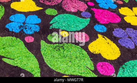 The colored drawings on the ground, useful for background Stock Photo