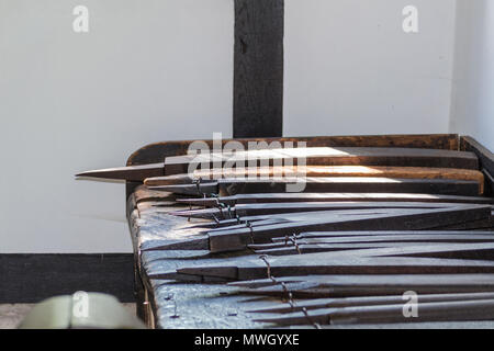 View into an old workshop of a file maker with different tools. Stock Photo
