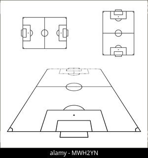 Sketch of soccer fields set. Football field design element. Soccer field top view template. Vector illustration Stock Vector