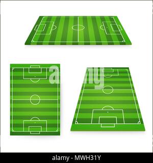 Soccer field set. Green european football field design element. Vector illustration isolated on white background Stock Vector