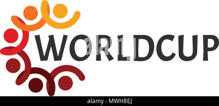 Abstract worldcup logo, people with hand and head, circle, world cup soccer championship vector illustration on white background. Stock Vector