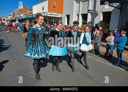 The Celtic Festival 2017 in Glen Innes in New England in northern New South Wales, NSW, Australia with pipe and drum bands and celtic dancers Stock Photo