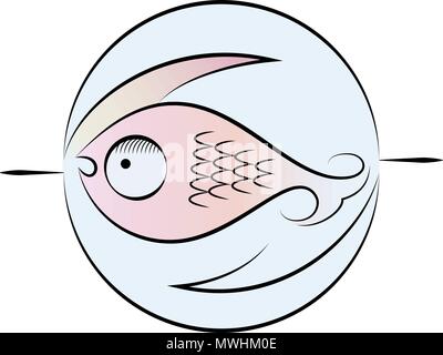 Stylized drawing of fish and waves for small businesses branding Stock Vector