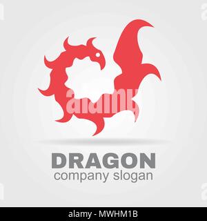 Stylized dragon logo in red color on white background Stock Vector