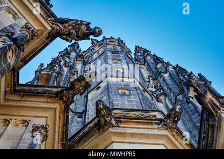 Part of the Saint Vitus cathedral decoration. Medieval Gothic architecture building exterior Stock Photo
