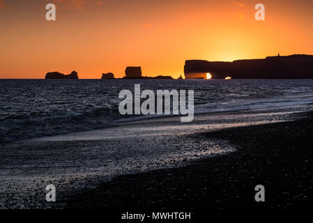 with a gorgeous view to the Dyrholaey Lighthouse and Rocks. Stock Photo