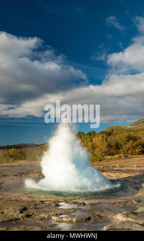 Eruption of Strokkur Geyser in Iceland Stock Photo