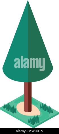 pine tree plant with grass isometric icon Stock Vector