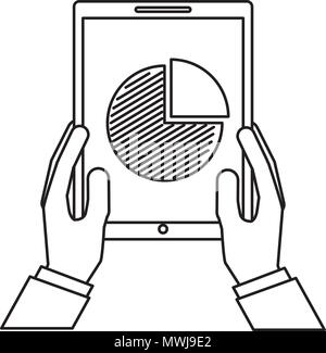 hands holding mobile with financial pie chart vector illustration Stock Vector