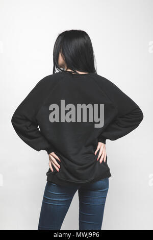 Download Blank black sweatshirt mock up isolated. Female wear dark hoodie mockup. Plain hoody design ...
