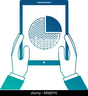 hands holding mobile with financial pie chart vector illustration Stock Vector