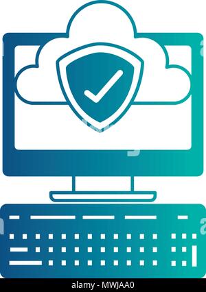 computer cloud storage shield protection checkmark vector illustration Stock Vector
