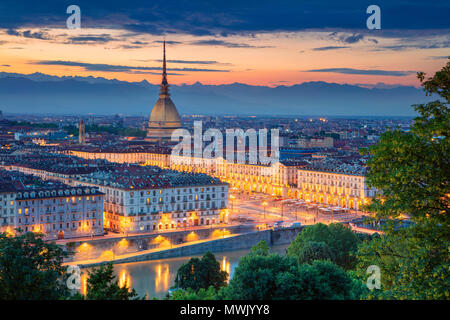 Turin. Aerial cityscape image of Turin, Italy during sunset. Stock Photo