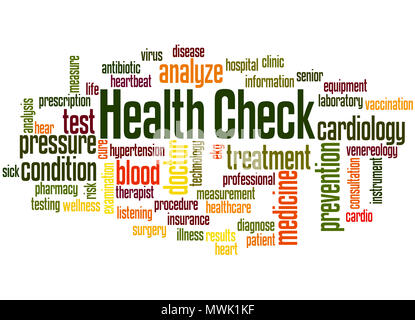 Health Check word cloud concept on white background. Stock Photo