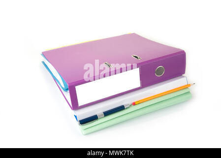 Bookkeeping files in the folder with pen and blank sign Stock Photo - Alamy
