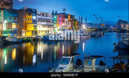 The Zhengbin Fishing Port in north of Taiwan with nice house color and view Stock Photo