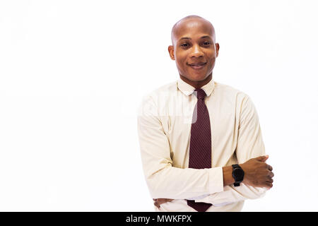 Attractive happy African American smiling professional businessman executive isolated over white background Stock Photo