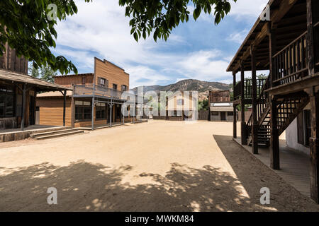 Small historic movie set street owned by US National Park Service at Paramount Ranch in the Santa Monica Mountains National Recreation Area near Los A Stock Photo