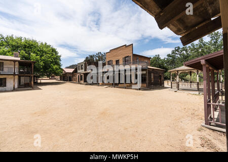 Historic movie set buildings owned by US National Park Service at Paramount Ranch in the Santa Monica Mountains National Recreation Area near Los Ange Stock Photo