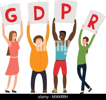GDPR concept illustration. People hold posters with GDPR over their head. Stock Vector