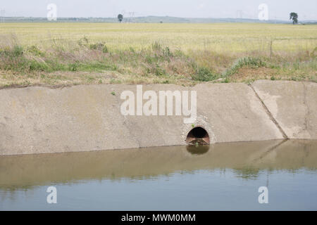 Irrigation artificial channel flooded with water in the planes of eastern Romania Stock Photo