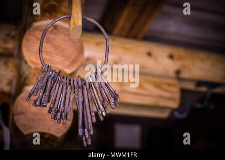 Old keys on the ring Stock Photo