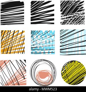 Set of hand-drawn marker lines. Two color contrast vector drawings. Stock Vector