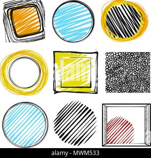 Set of hand-drawn marker lines and frames. Vector assets Stock Vector