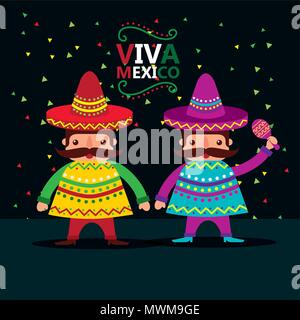 mexican men mustache with hat and poncho maracas celebration confetti ...