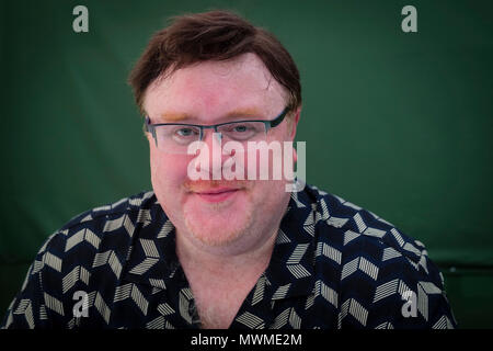 Derek Landy, Irish author and screenwriter, best known for the Skulduggery Pleasant series of young adult's books.  At the Hay Festival  of Literature and the Arts, May 2018 Stock Photo