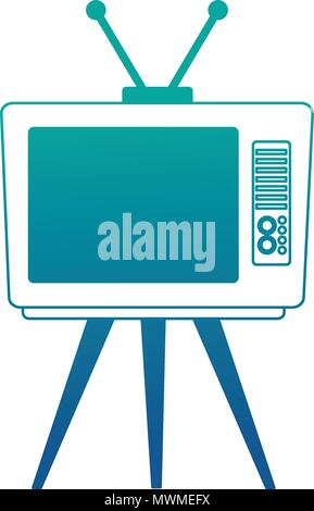 vintage retro television device on table vector illustration neon blue Stock Vector