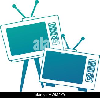 vintage retro television device on table vector illustration neon blue Stock Vector