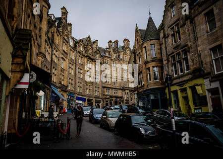 Edinburgh, Scotland - April 27, 2017: Cockburn street a medieval street in Edinburgh that connects to the Royal Mile. popular tourist attraction and s Stock Photo