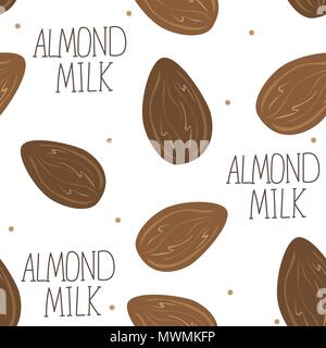 Almond milk - vector set of design elements and pattern for packaging background Stock Vector
