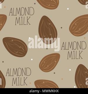 Almond milk - vector set of design elements and pattern for packaging background Stock Vector