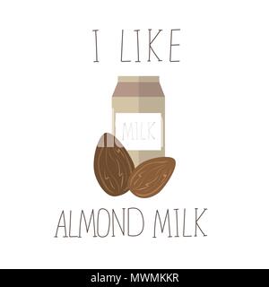 Vector illustration with almond milk. Lactose free vector concept. Stock Vector