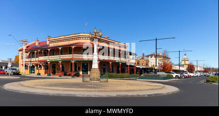 the main street of glen innes in northern new south wales, australia, with the central hotel in the foreground Stock Photo