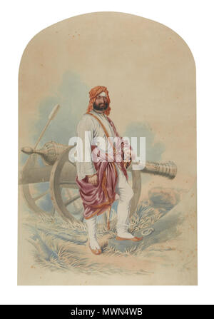 . English: This is a watercolour over pencil (heightened with bodycolour  and gum Arabic) of Raja Sher Singh Attariwala, the eldest son of Sardar  Chattar Singh. Signed lower left: C. Grant / Calcutta / 1853 655 by 462  mm.; 25 3/4 by 18 in. 1853. Colesworthey ...