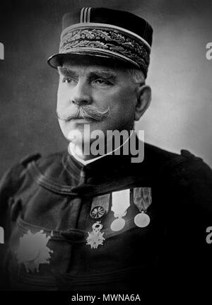 . English: Photograph of French Commander-In-Chief, Marshal Joseph Joffre . between 1914 and 1918. Unknown 481 Photo portrait of Gen Joffre (darker) Stock Photo