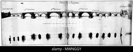 . Plan et élévation de l'ancien pont de pierre de Jargeau, par l'ingénieur Mathieu après 1703 . Unknown date. Unknown 503 Profil du pont de pierre de Jargeau Stock Photo