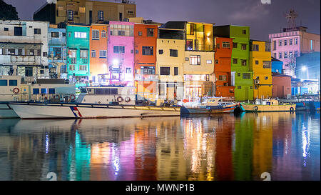 The Zhengbin Fishing Port in north of Taiwan with nice house color and view Stock Photo