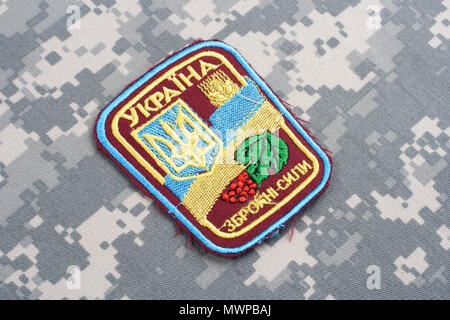 KIEV, UKRAINE - July, 16, 2015. Ukraine Army uniform badge - trident ...