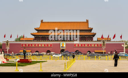 Beijing, China - Apr. 18, 2018: Entrance to the Forbidden City as seen from Tiananmen Square. Stock Photo